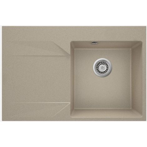 Lavello cucina in granito con 1 vasca e gocciolatoio a sinistra 76x50 cm sabbia - Kalo