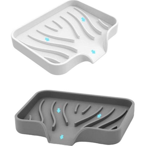 Portasapone da 2 pezzi, portasapone da viaggio, portasapone da doccia, portasapone da bagno, portasapone in silicone con scarico, design anti-scivolo per bagno e cucina (bianco grigio)