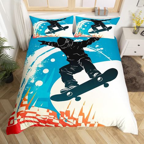 Housse de couette 155 x 220 cm, pour garçons et filles, motif graffiti, skateboard, pour enfants, amateurs de sport, pour chambre à coucher (1/5)