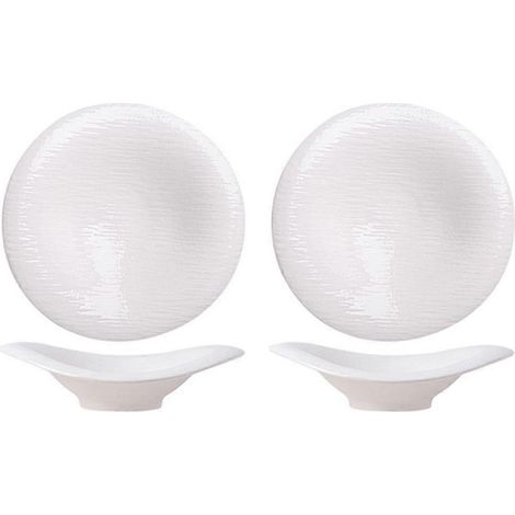 Plastique Faux céramique Dessert et Salad Bowls Uniquely Shaped pour el Restaurants noir et blanc assiette blanc (1/5)