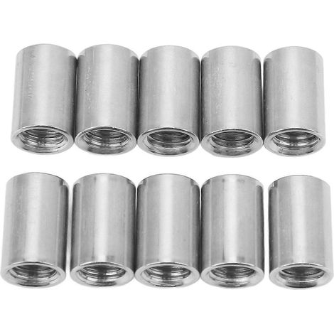 Lot de 10 écrous de raccordement ronds M10x1,5 L20mm en acier inoxydable, filetage femelle, manchon fileté. (1/5)