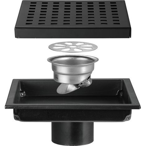 Floor drain, stainless steel shower drain, bathroom drain, square floor drain with large capacity deodorizing (Color: Black, Dimensions: 15 x 15 cm) - (1/5)