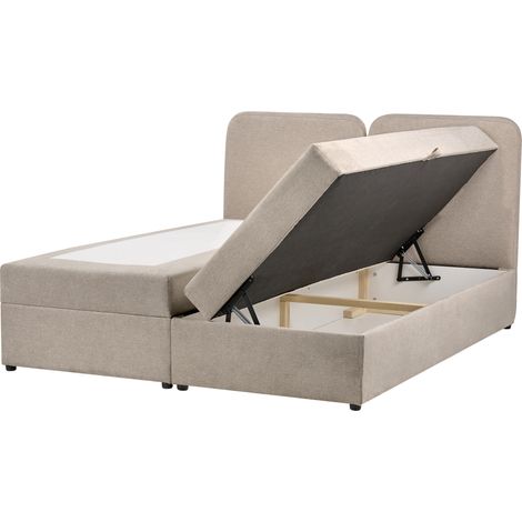 Cama continental con almacenaje elevable tapizado de tela repelente al agua con cabecero 160 x 200 cm gris pardo Chancellor