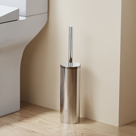 DILECI - Brosse WC ronde en acier inoxydable avec couvercle  Design moderne et finition chrome (1/5)