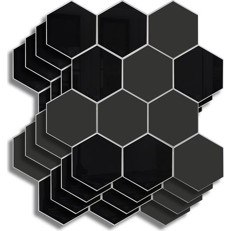 Crédence Adhésive Cuisine, Salle de Bain, Hexa, Noir, 4 Pièces, 25 x 23,2 cm, Crédence Épaisse, 3D, Carrelage Adhésif Mural, Lavable, Imperméable (1/5)