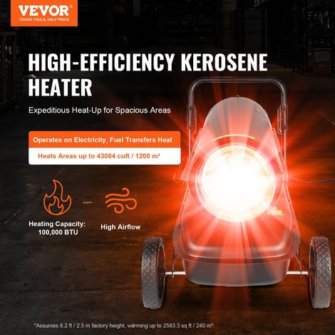 Chauffage à Air Pulsé au Kérosène Diesel, 100000 BTU, Chauffage d'Appoint Portable, Contrôle du Thermostat, Réservoir 38 L, pour Ma… (1/5)