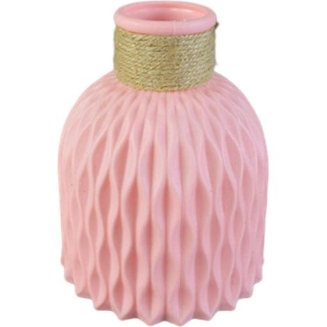 Vase en plastique rose, 12 x 14,5 cm – motif ondulé – convient aux fleurs séchées et à la décoration moderne. (1/5)