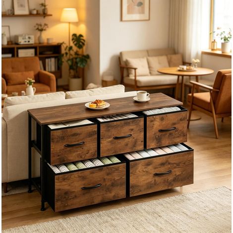 Flurschrank 100/54/30 cm in Vintage-Braun mit 5 Stoffschubladen (1/5)