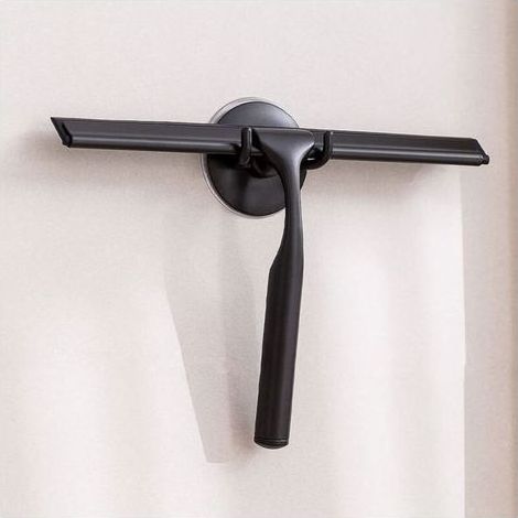 Raclette de Douche en Acier Inoxydable avec Crochet à Ventouse Solide pour Salle de Bain,Cuisine,Miroir,Voiture,fenêtre et Verre,25,4 cm,Noir. (1/4)