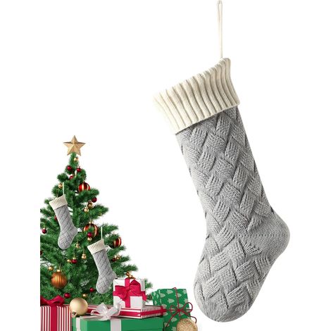 Bas De Noël pour Christmas 46 Cm Gris Blanc Grand Bas De Noël Broderie Ornements Décor Maison Fêtes pour Adultes Appartement Chambre Dortoir Bureau Salon Mur Adultes (1/5)