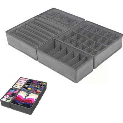 Grande boîte de rangement pour armoire - Gris clair - Boîte de rangement à tiroirs pour chaussettes et sous-vêtements - Boîte de rangement pliable en tissu (1/5)