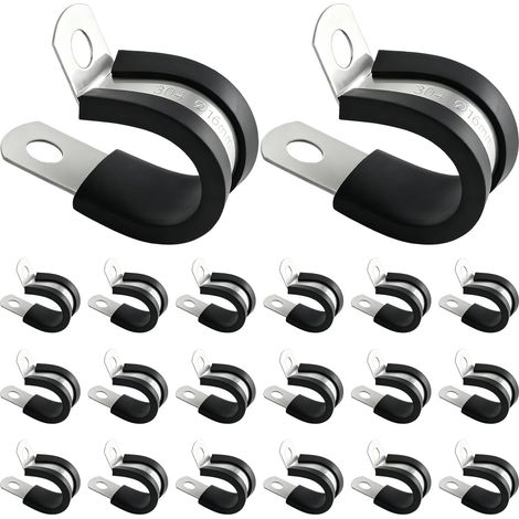 20 Pièces Colliers de Serrage en Acier Inoxydable 304,Colliers de P Doublés de Caoutchouc,Colliers de Fixation de Tubes de Câble avec Insert en Caoutchouc Pour Tuyau,Câble et Montage (16mm) (1/5)