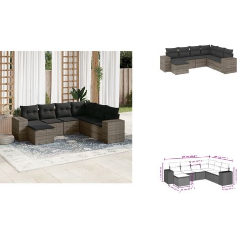 7-tlg. Garten-Sofagarnitur mit Kissen Grau Poly Rattan - Gartenmöbel - Sofasatz - Outdoor Möbel - PE-Rattan - Wetterfest (1/3)
