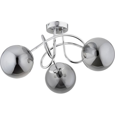 Plafonnier chrome boules fumées 3xE14 Alfa Banko (1/3)