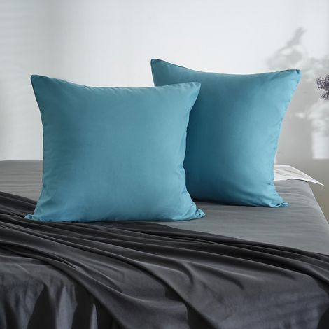 18 Couleurs Lot 2 Taie d'oreiller 65x65 cm Bleu Lac Housse Oreiller Coussin pour Canapé Lit Fermeture Éclair Anti-Acariens Hypoallergénique Protège Oreiller Zip Microfibre (1/5)