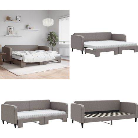 Tagesbett Ausziehbar mit Matratzen Taupe 90x200 cm Stoff - Schlafsofa - Doppelbett (1/5)