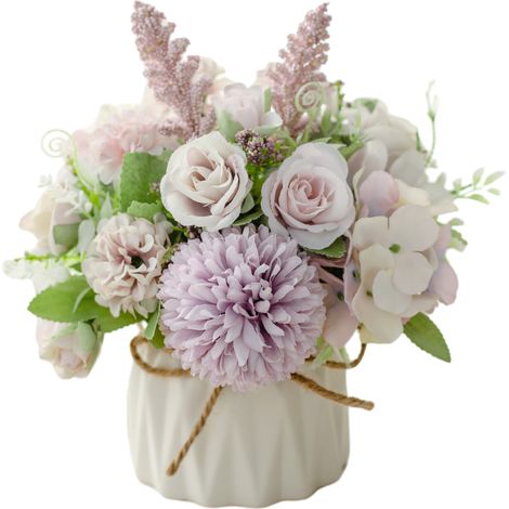 Flor Artificial - Maceta Cerámica Blanca - Decoración Interior Escritorio Sala Comedor - 1 Unidad (1/5)