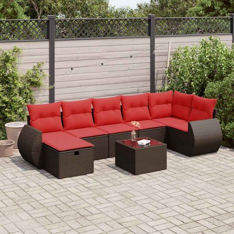 8-tlg. Garten-Sofagarnitur mit Kissen Braun Poly Rattan (1/5)