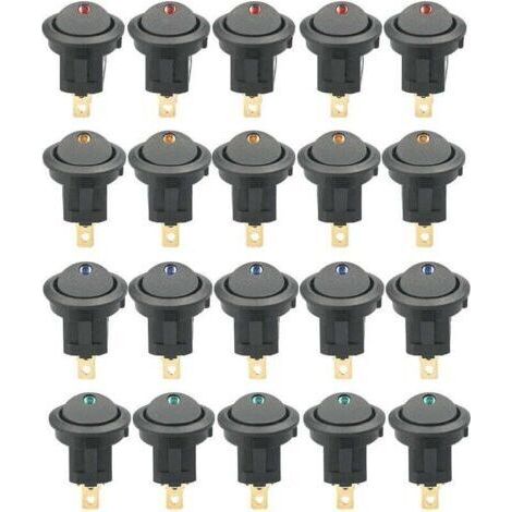 Pair 20 pièces DC 12V 20A interrupteur à bascule rond lumière LED interrupteur à bascule commande marche-arrêt interrupteur SPST pour voiture camion ATV UTV (20 pièces) (1/5)