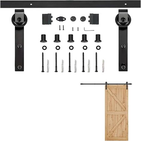 Rail Coulissant for Porte de Grange, matériel à roulettes Robuste, système de Glissement en Douceur for Portes de séparation de Placard de Cuisine(2m Track kit) (1/5)