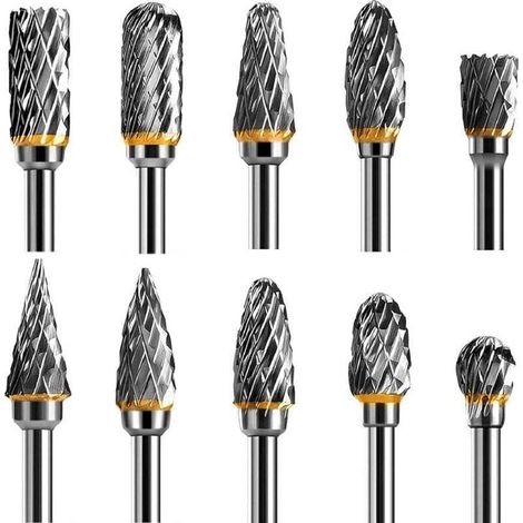 Jeu de Fraises Rotatives Acier Carbure de Tungstène Double Tranchant pour Outil rotatif, 10 stuks 1/8 inch schacht past roterende tool voor houtbewerking snijwerk, metalen polijsten, graveren, boren (1/5)