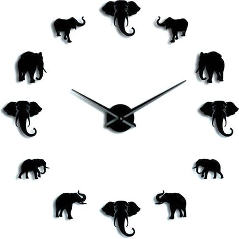 Horloge murale éléphant design original – miroir acrylique brillant, décoration intérieure tendance pour salon ou chambre, DIY facile
