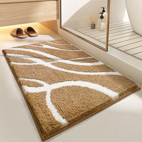 Rutschfester Badezimmerteppich aus Mikrofaser, 40 x 60 cm, weicher und saugfähiger Badezimmerteppich, Beige