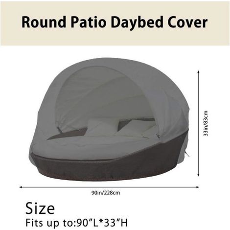 Housse De Protection - Canape Lit Rond - Tissu Oxford 210D - Impermeable Anti UV - Avec Cordon De Serrage - Noir - 228 x 83 cm (1/4)