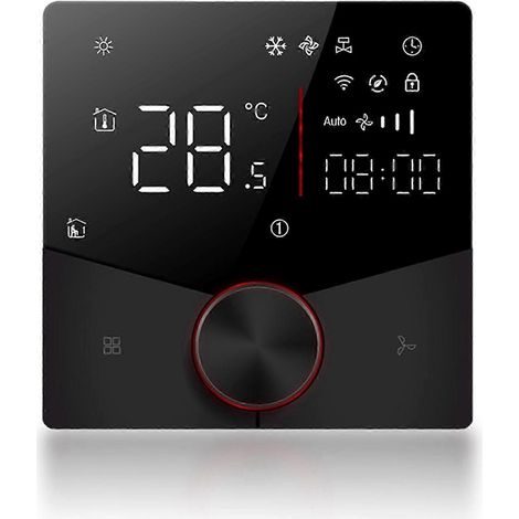 Thermostat intelligent Wi-Fi pour climatiseur, programmateur de température central programmable 5+2 jours/6 heures, noir. (1/5)