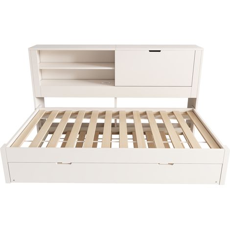Lit banquette 90x200 cm avec lit gigogne 90x190 et rangement blanc MODENUIT (1/5)