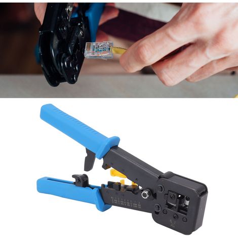 Pince à sertir multifonction pour câbles réseau RJ45, compatible avec les connecteurs RJ45 Cat5, Cat5e et Cat6 et les connecteurs standard RJ12/RJ11. Comprend 20 connecteurs, 20 capuchons et un outil (1/5)