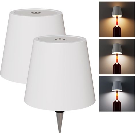 Lot de 2 lampes sans fil pour bouteilles, 3 températures de couleur, intensité variable, compatibles avec toutes les bouteilles - Blanc (1/5)