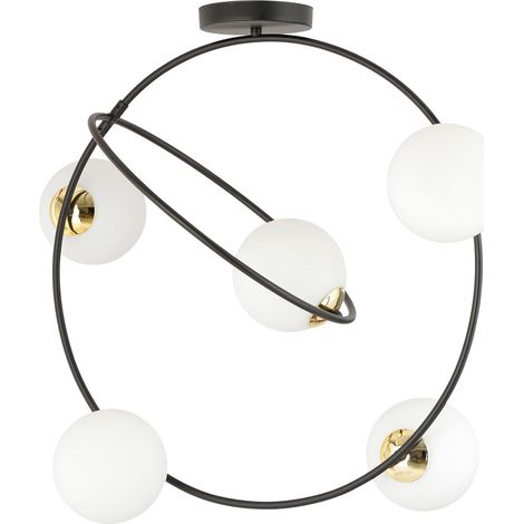 Lampadario STARDOM 5 luci nero vetro opale Emibig 65cm (1/5)
