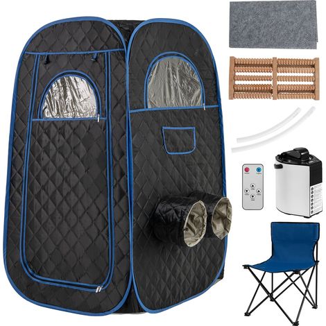 COSTWAY Portable Steam Sauna Tent 1 or 2 People Sauna Tent Foldable Chair-Black (1/5)