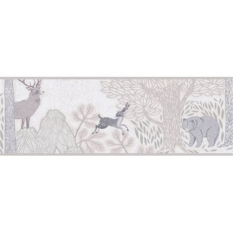 Children wallpaper wall Profhome 771752 border smooth with forest motif matt grey cream beige grey 5 m (1/5)