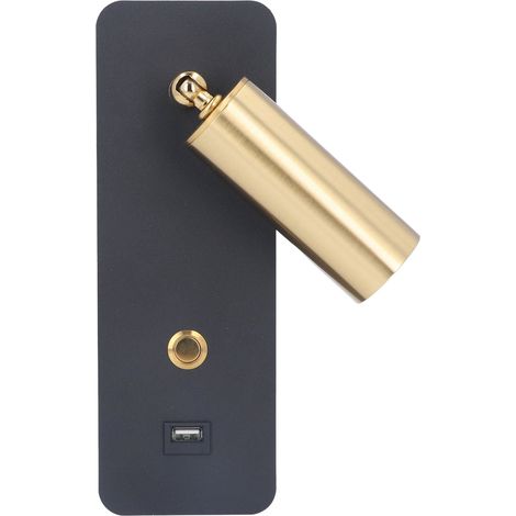 Applique murale LED minimaliste avec interrupteur à clé, chargement USB, noir et or, éclairage neutre, idéale pour une utilisation de chevet (85 à 265 V). (1/5)