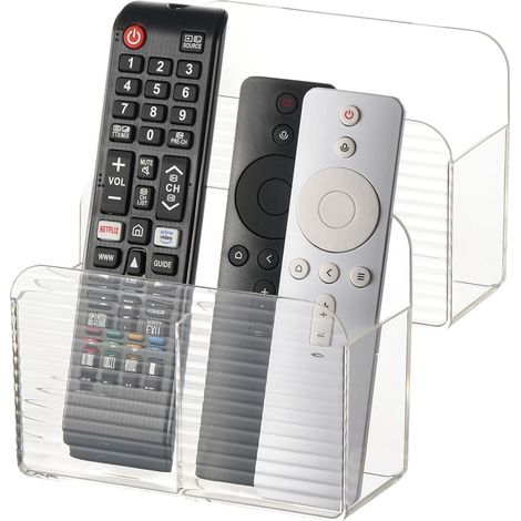 Support mural adhésif pour télécommande TV - Pour télécommande TV - Pour 2 ou 4 télécommandes - Transparent - Quantité 2 (1/5)
