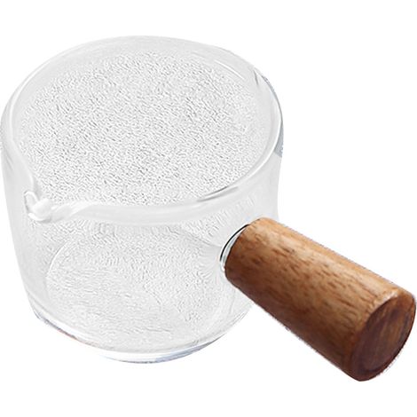 Mini-Messbecher 50 ml mit Ausgießer für Kaffee, Milch und Sahne, mit Holzgriff (1/5)