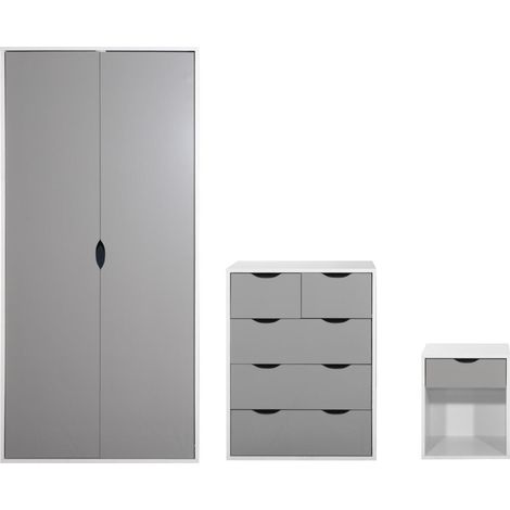 3 Piece Bedroom Set With 3+2 Drawers White & Grey (1/5)