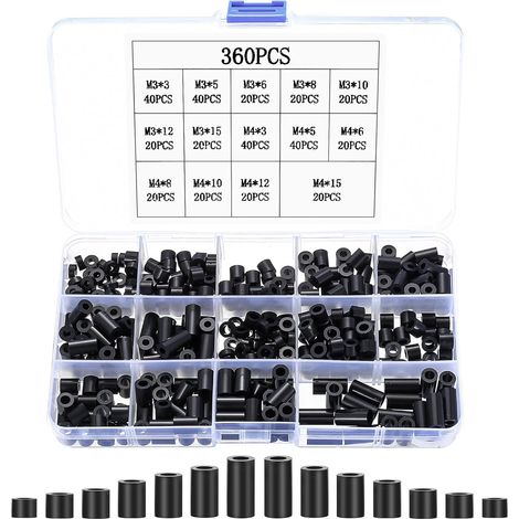 Pcs Entretoise Plastique, Rondelles Rondes en Plastique ABS, Entretoises en Isolantes non Filetées M3/M4, Noir, 14 Tailles Différentes (1/5)