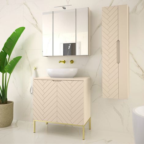 Badezimmer Set 3-teilig in Beige mit gefrästen Fronten ANGERA-140 (1/5)