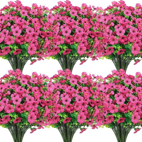 12 Bündel Künstliche Blumen für Draußen, Kunstblumen Balkon Dekoration Künstlich Balkonpflanzen Plastikblumen Outdoor Indoor für Zuhause Garten Tisch Terrasse Deko, Rosarot (1/5)