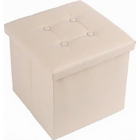 TRADE SHOP - Pouff Puff Pouf Contenitore Imbottito Portaoggetti Seduta Beige 38x38x35cm 79430 -