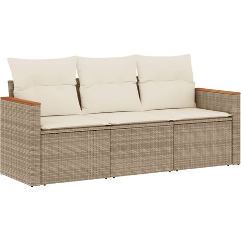 Maison Exclusive - Juego de sofás de jardín con cojines beige 3 p (1/5)