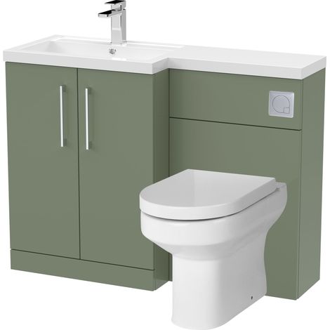 Bramshall Bathroom Bundle Floor Standing Vanity Basin and WC Unit with Pan, Seat and Cistern - Left Hand - Satin Green - Balterley