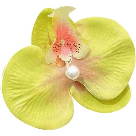 Pince à cheveux en forme de fleur de phalaenopsis, fausse fleur en soie, épingle à cheveux légère-Yellow