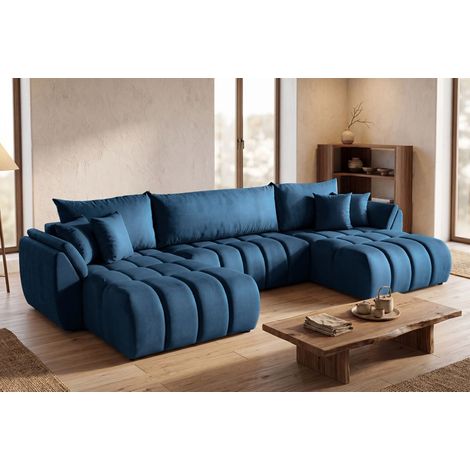 Wohnlandschaft mit Schlaffunktion COLLIN Sofa in Stoff Monolith Blau