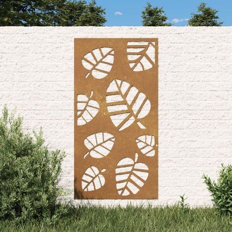 Plaque Tableau Décoration Murale Jardin : Feuilles de plantes. En Corten (1/5)