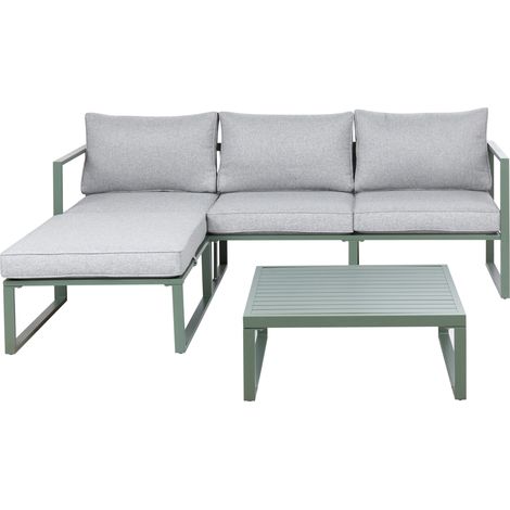 Conjunto de jardín elegante de 3 plazas con sofá esquinero izquierdo y mesa de centro de tela estructura de aluminio muebles de exterior verde Olang (1/5)
