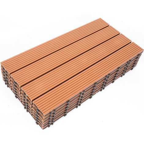 Hengda Piastrella per terrazza Piastrelle in legno composito WPC 60 x 30 cm Piastrelle a clip per giardino esterno 30x giallo-marrone (1/5)